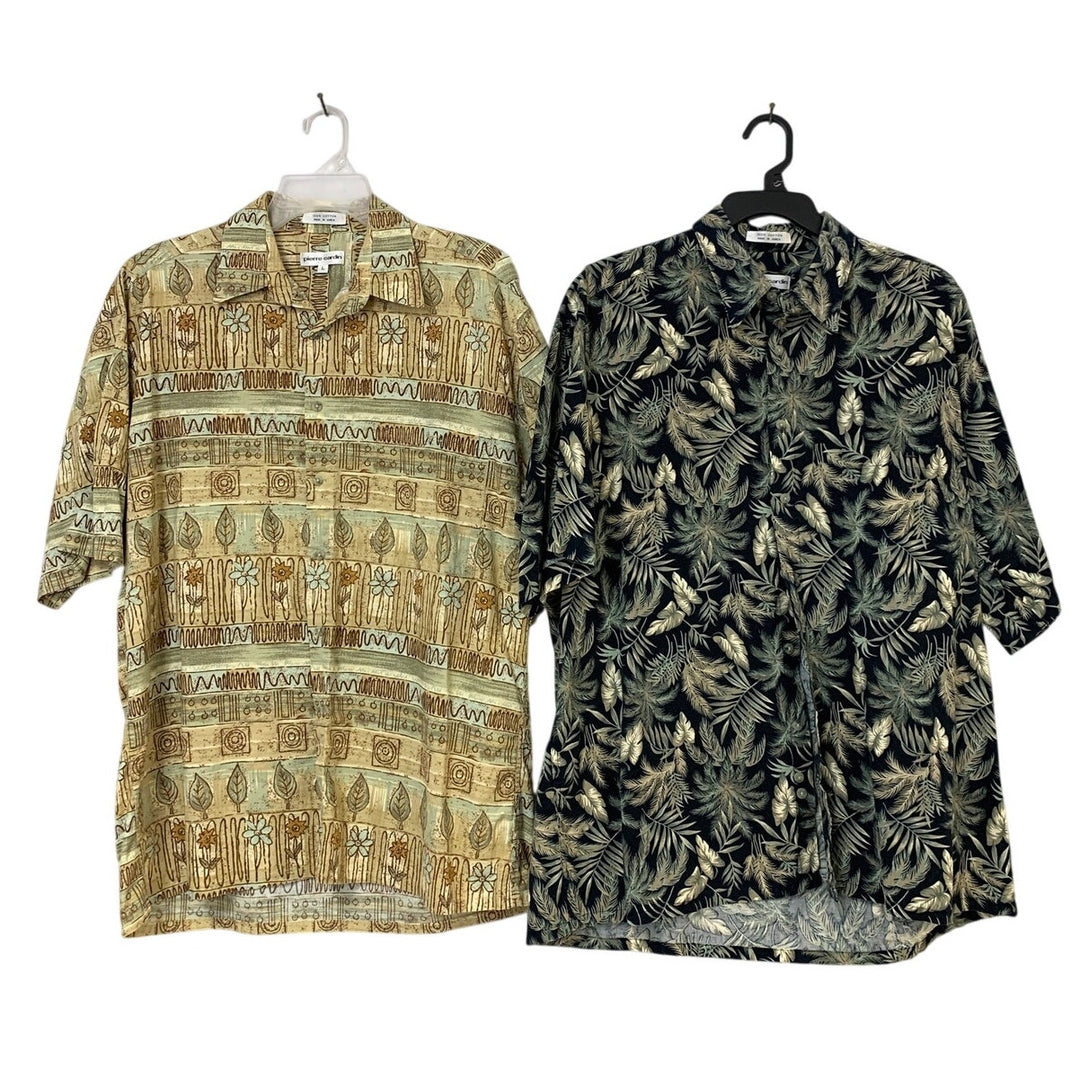 Lot of 2 Pierre Cardin Mens Large Cotton Floral Shirt Sleeve Button Up Shirts
