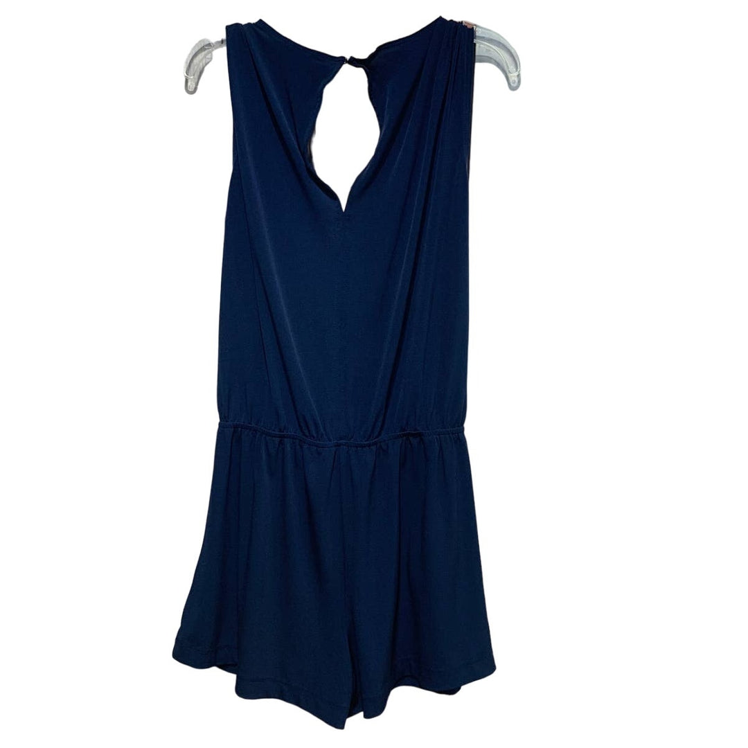 BCBGeneration Small Navy Blue Sleeveless Faux Wrap Keyhole Back Stretchy Romper