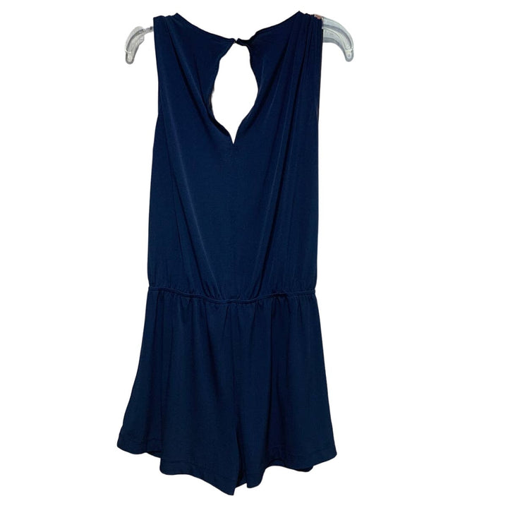 BCBGeneration Small Navy Blue Sleeveless Faux Wrap Keyhole Back Stretchy Romper