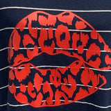 Hand Printed Upcycled Womens Small Valentine Leopard Spot Lips Kiss Tee Shirt