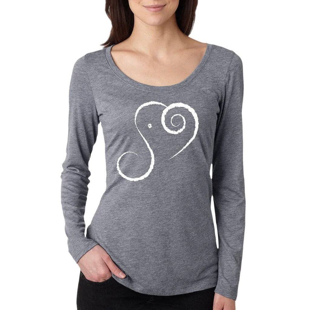 New Womens Small Hand Printed Elephant Long Sleeve PolyCotton Scoop Neck Tee