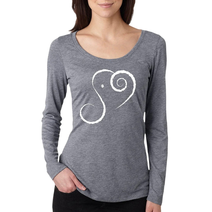 New Womens Small Hand Printed Elephant Long Sleeve PolyCotton Scoop Neck Tee