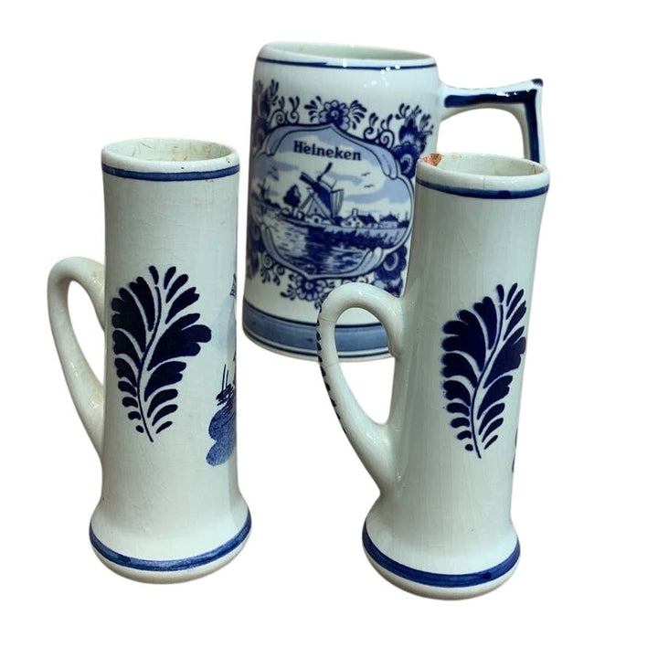 Vintage 1979 Heineken Hand Painted in Holland Delft Blue Ceramic Mug Tall Vases