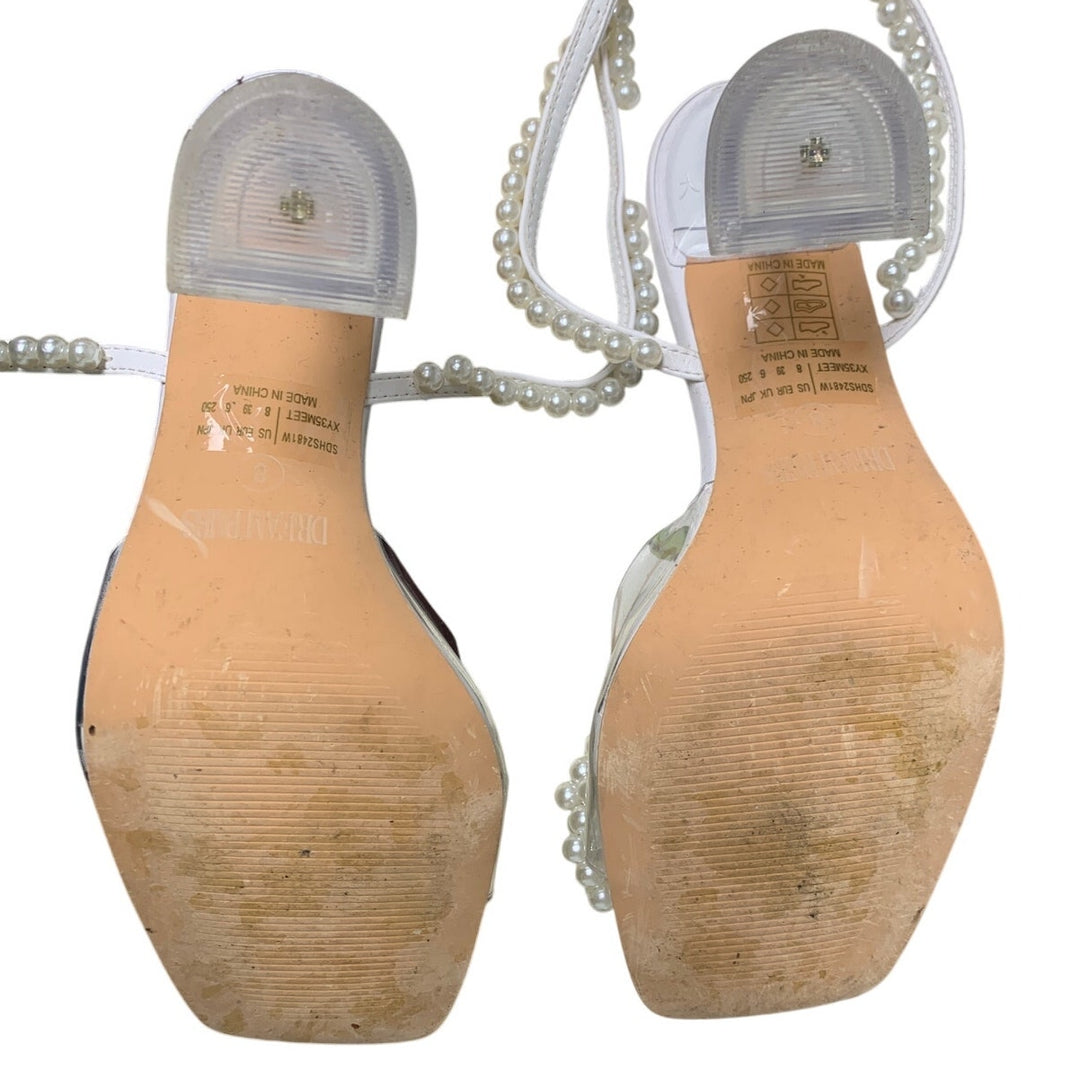 Dream Pairs Womens Size 8 White Pearl Open Toe Clear Strap 4" Heel Pump Shoes