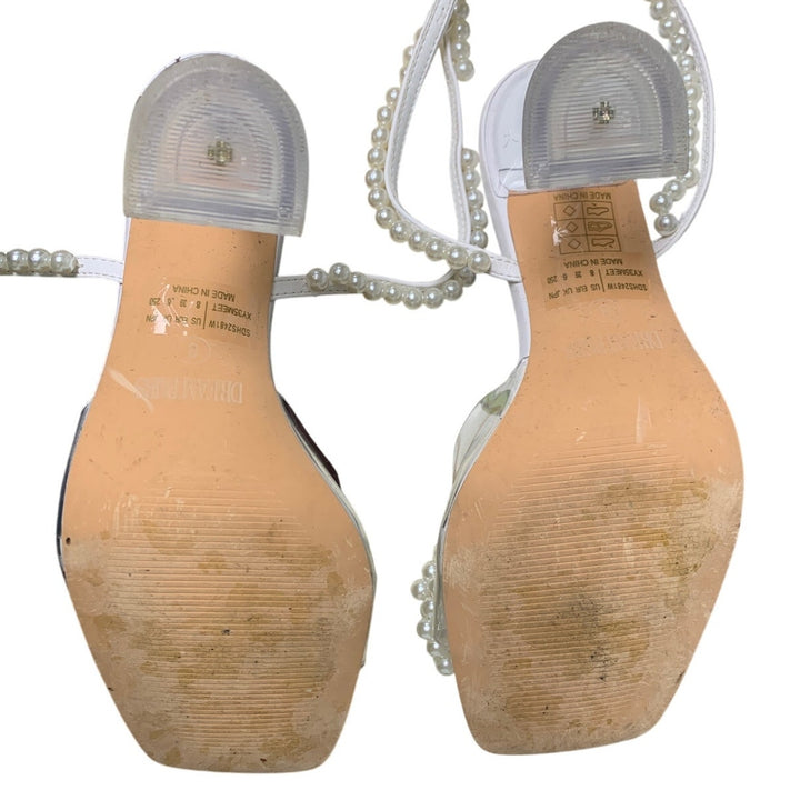 Dream Pairs Womens Size 8 White Pearl Open Toe Clear Strap 4" Heel Pump Shoes