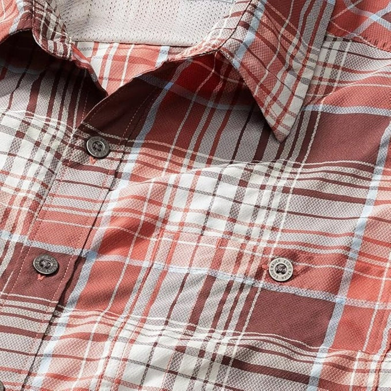 New Eddie Bauer Mens Small Redwood Plaid Rainier 2.0 Long Sleeve Hiking Shirt