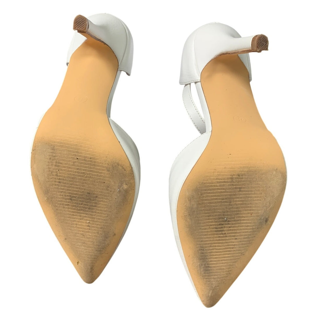 Odisen Womens Size 6 White Faux Leather 3.5" Heel Closed Toe Ankle Strap Shoes