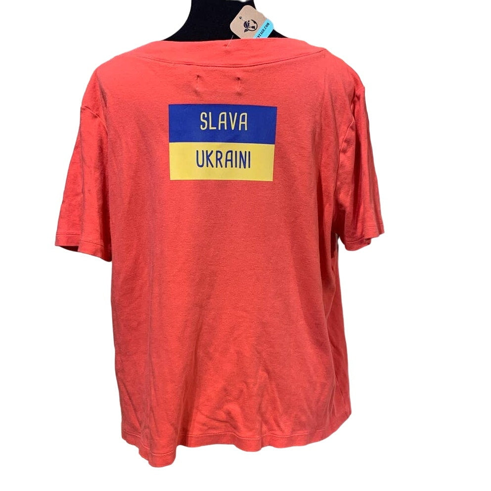Upcycled Hand Printed 2X Ukraine Flag Stork Bird Peace Slava Ukraini Artist Tee