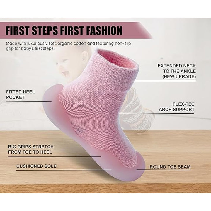 Dookeh Toddler Girls Size 5 Pink Sneakers Non Slip Soft Sole Sock Shoes