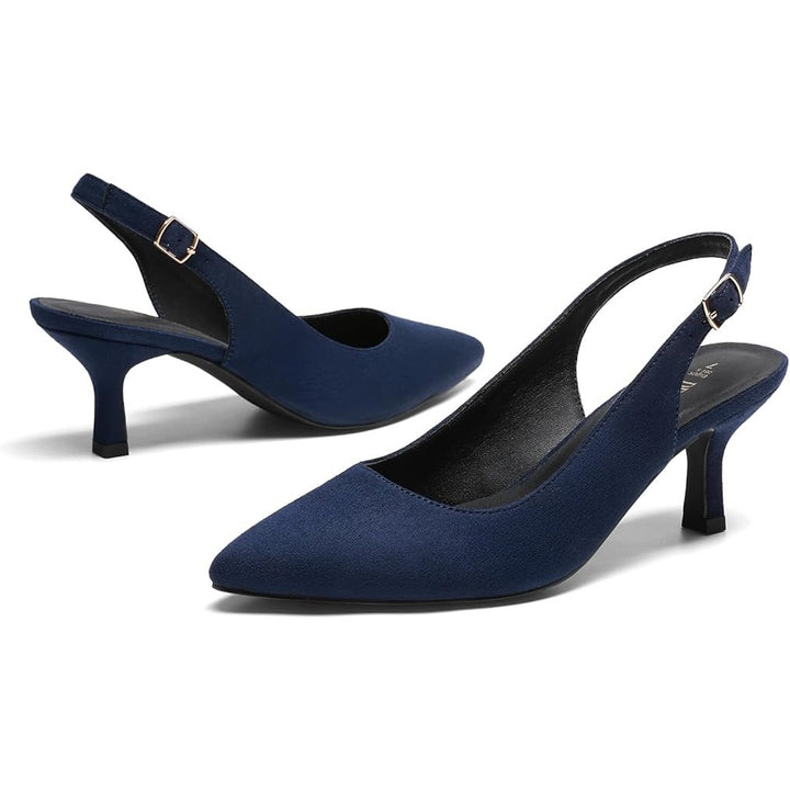Dream Pairs Womens Size 8 Navy 2.5" Heels Closed Pointed Toe Buckle Strap Shoes