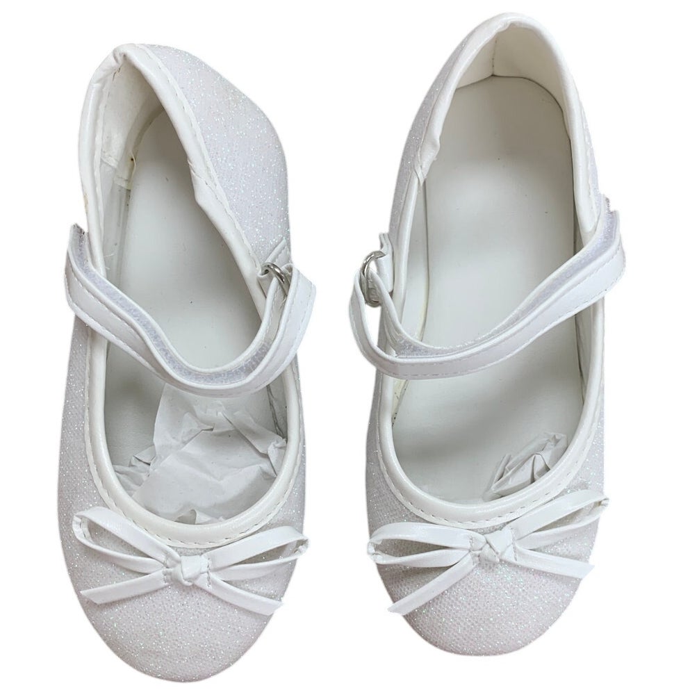 Ginfive Toddler Girls Size 8 White Glitter Bow Hook Loop Mary Jane Dress Shoes