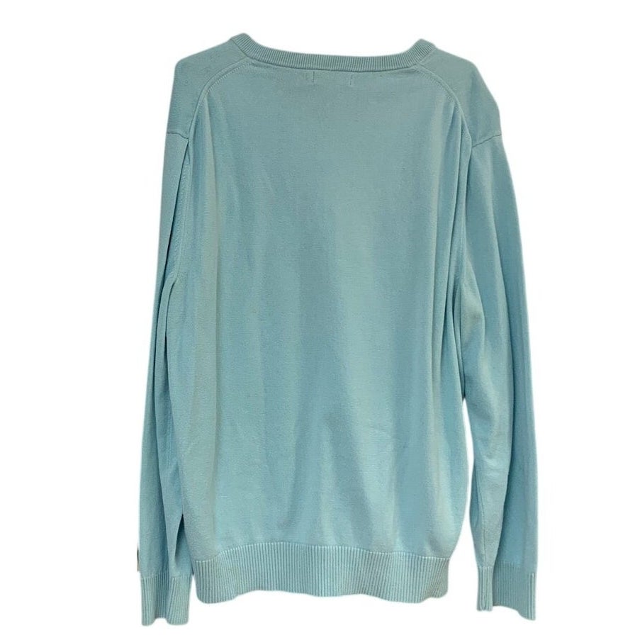 Nautica Mens XL Light Blue Long Sleeve Cotton Blend V Neck Pullover Sweater