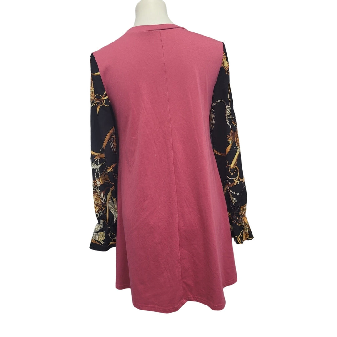 Womens Small PolyCotton Spandex Long Patterned Sleeve Tunic Dress