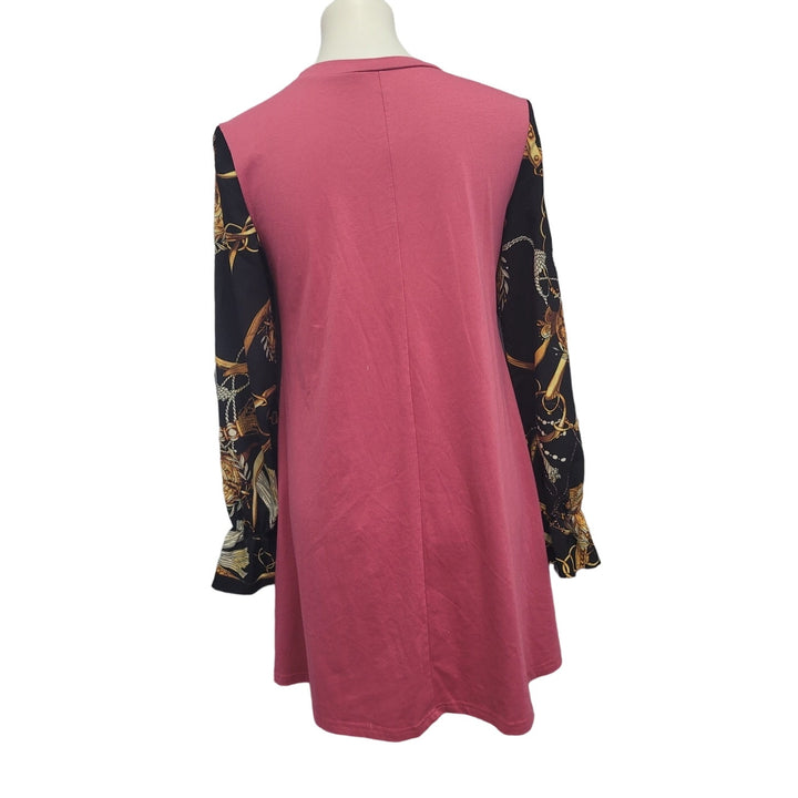 Womens Small PolyCotton Spandex Long Patterned Sleeve Tunic Dress