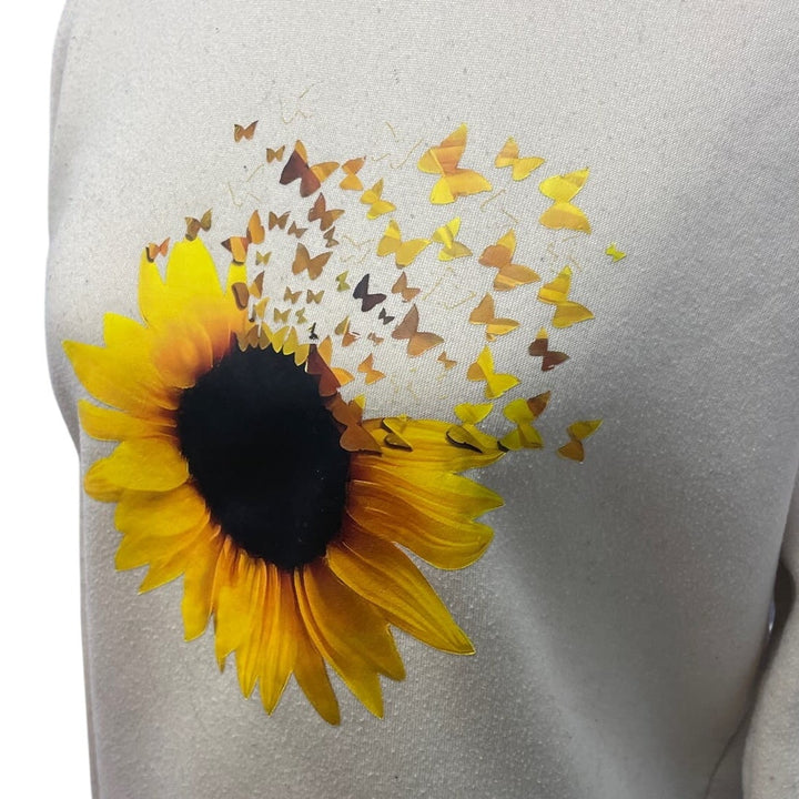 Womens Small Sunflower Butterfly Petal 100% Polyester Long Sleeve Sweatshirt