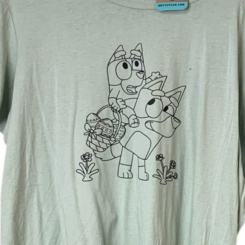 Upcycled Hand Printed Womens 1X Bluey Bingo Easter T Shirt Pants Pajama Set