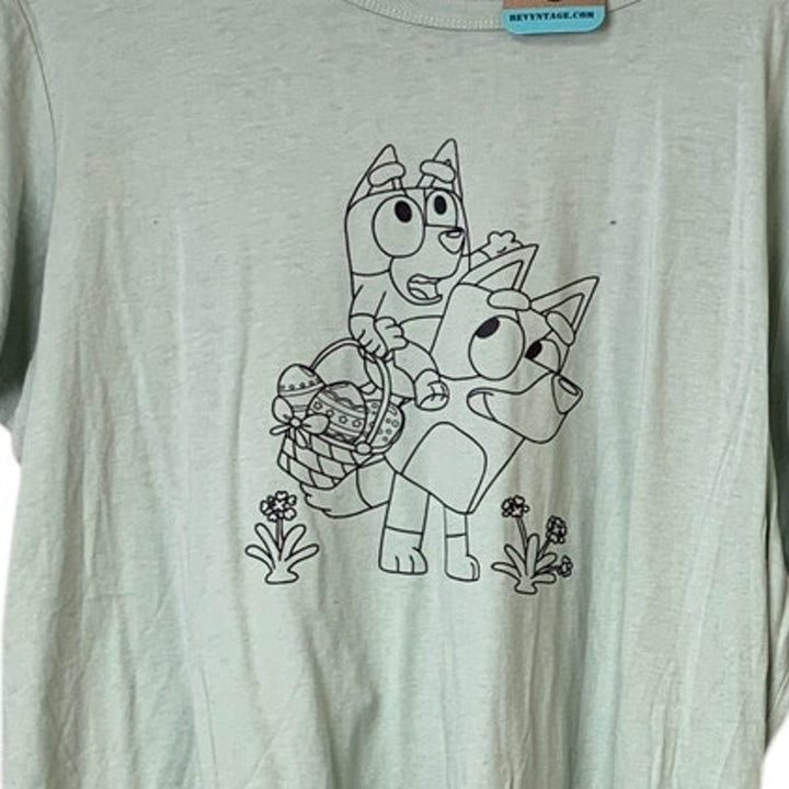 Upcycled Hand Printed Womens 1X Bluey Bingo Easter T Shirt Pants Pajama Set