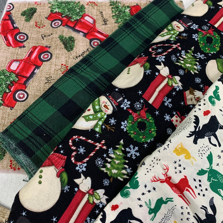 Crafters Christmas Snowman Truck Plaid Holiday Rescued Fabric Project Swatch Box