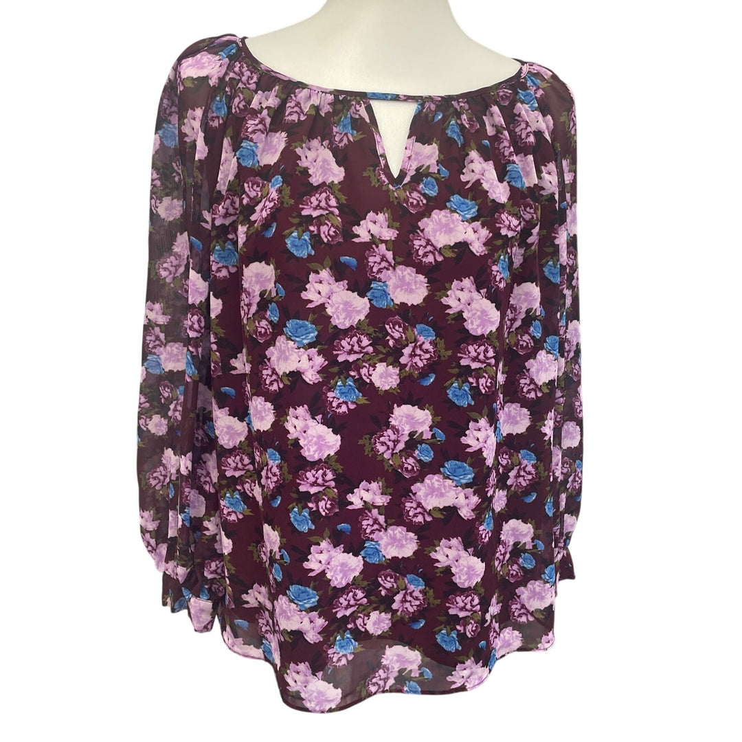 INC International Concepts Womens Medium Long Sleeve Floral Keyhole Blouse Top