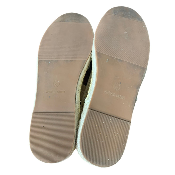 Mikarka Womens Size 8 Tan Mesh Espadrille Elastic Strap Bow Raffia Flats Shoes