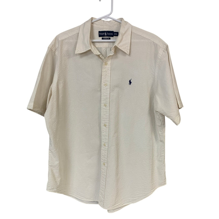 Ralph Lauren Mens XL White Short Sleeve Button Down Short Sleeve Collared Shirt