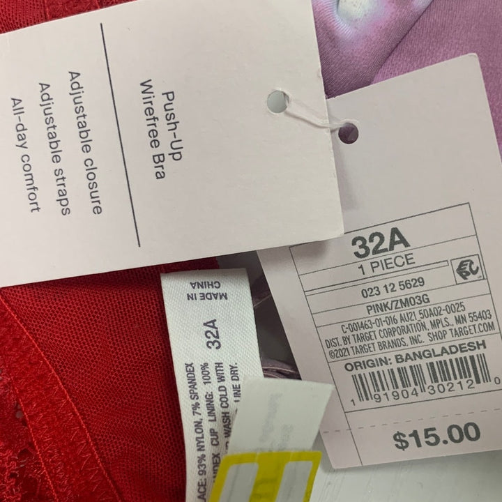 2 NWT New Auden Womens 32A Adjustable Strap &amp; Closure 2 Hook Padded Bras