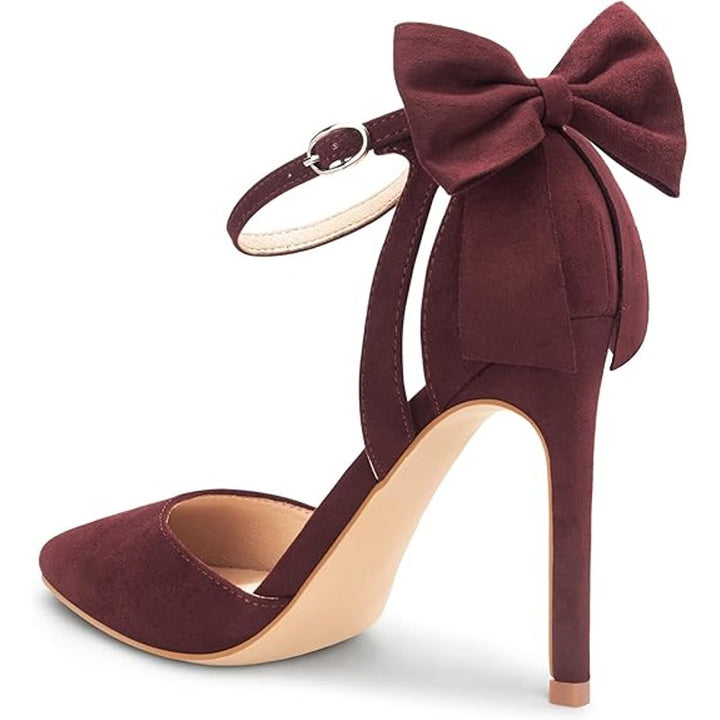 New Carcuume Womens Size 10 Wine Red Bow Faux Suede Closed Toe 4" Heel Shoes