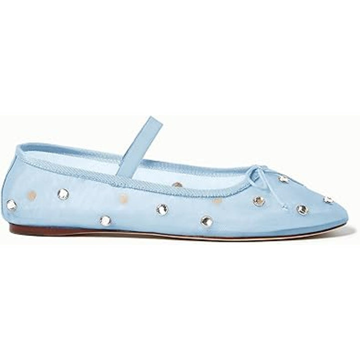 Coutgo Womens Size 8 Baby Blue Mesh Rhinestone Studded Mary Jane Ballet Flats