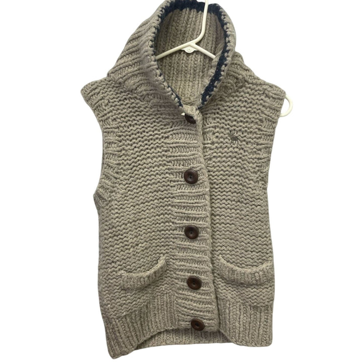 Abercrombie &amp; Fitch Small 100% Wool Button Up Sleeveless Mock Hoodie Sweater