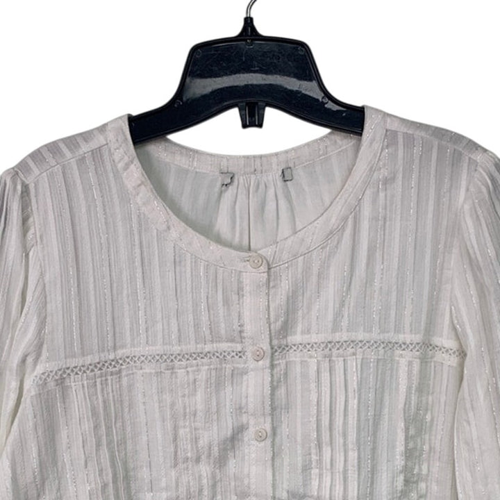 New American Eagle Womens Large Long Sleeve Button Up Metalic Stripes Flowy Top