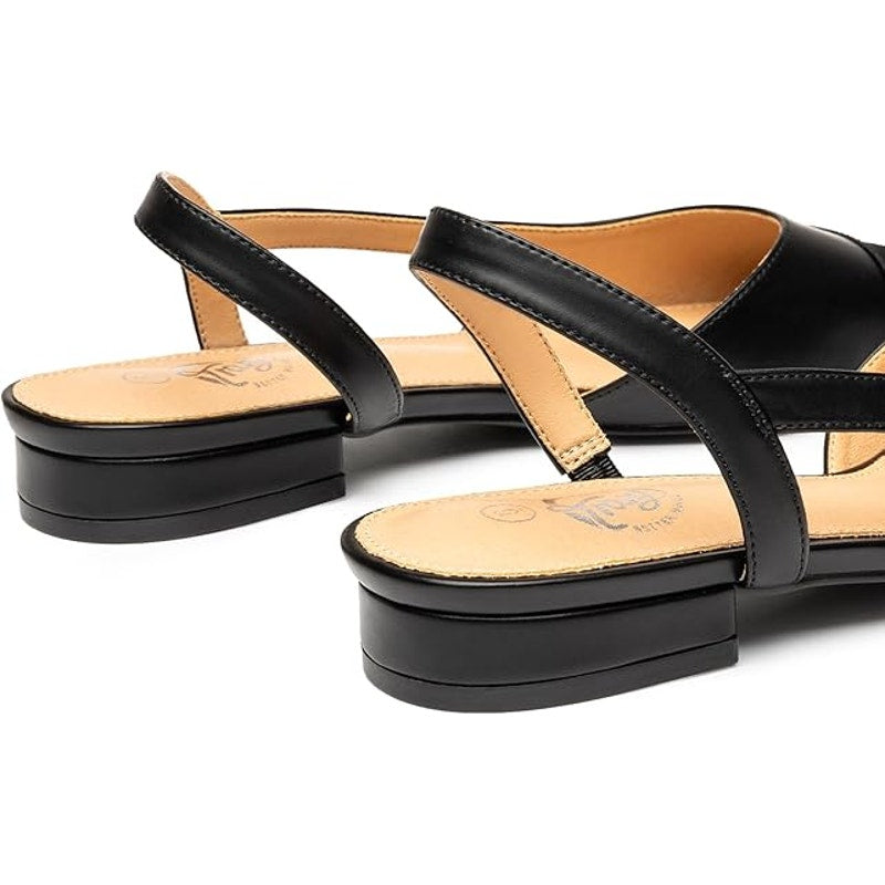 New Trary Womens 9.5 Black Closed Toe Slingback Low 1" Block Heel Sandal Shoes