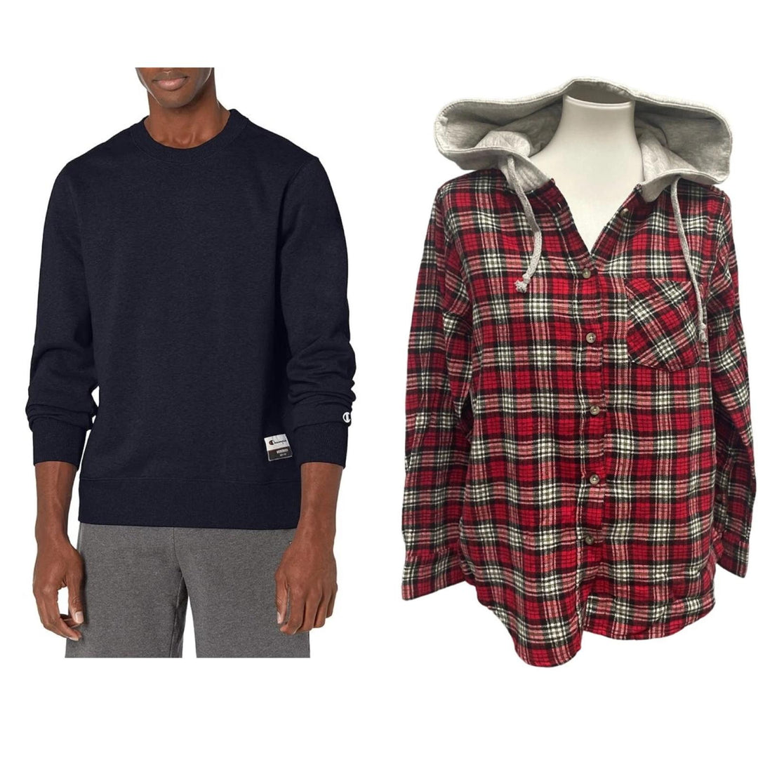 New Champion Unisex Small Navy Pullover Sweatshirt w Bonus Plaid Flannel Hoodie