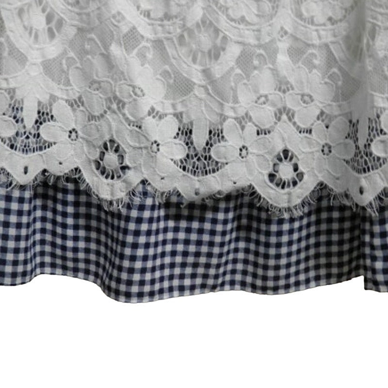Charter Club Womens Medium White Floral Sleeveless Lace Overlay Gingham Blouse