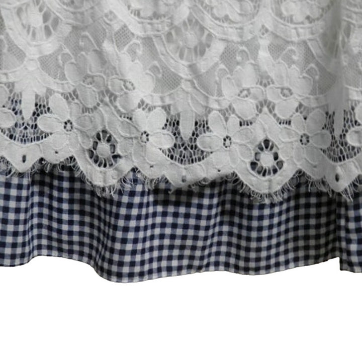 Charter Club Womens Medium White Floral Sleeveless Lace Overlay Gingham Blouse
