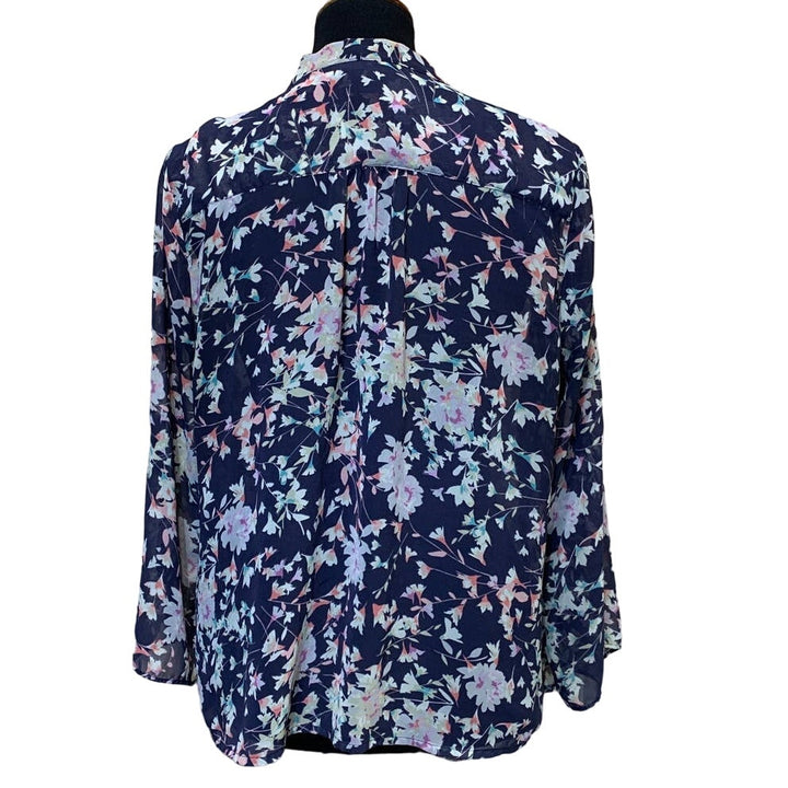 LC Lauren Conrad Womens Large Polyester Long Flowy Blue Floral Open Cardigan