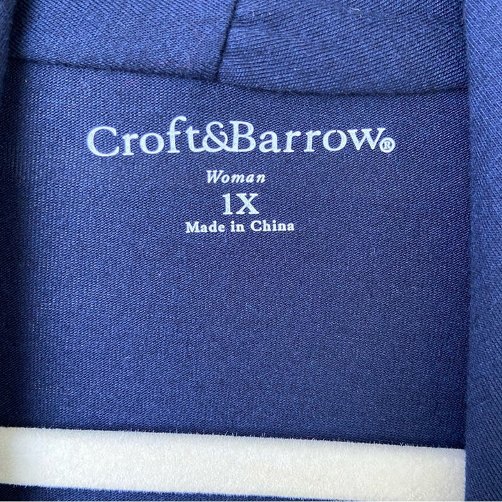 NWT New Croft &amp; Barrow Womens 1X Navy Blue Long Sleeve Striped Layered Look Top