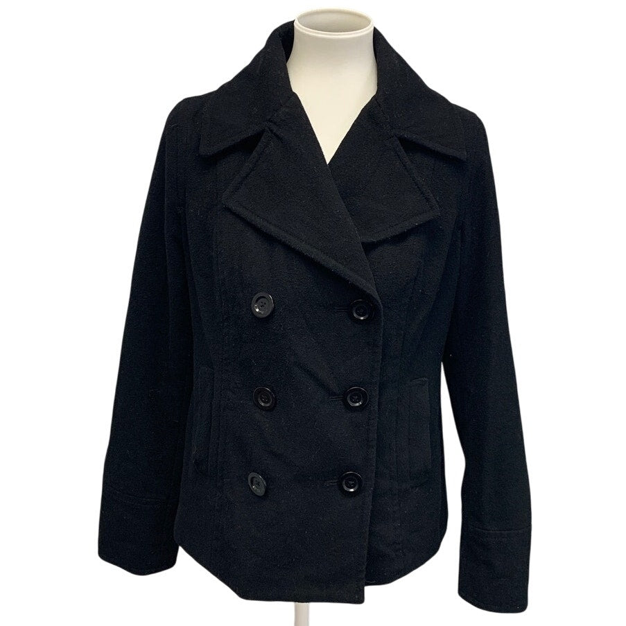 Old Navy Womens Medium Double Breasted Full Button Wool Blend Black Pea Coat