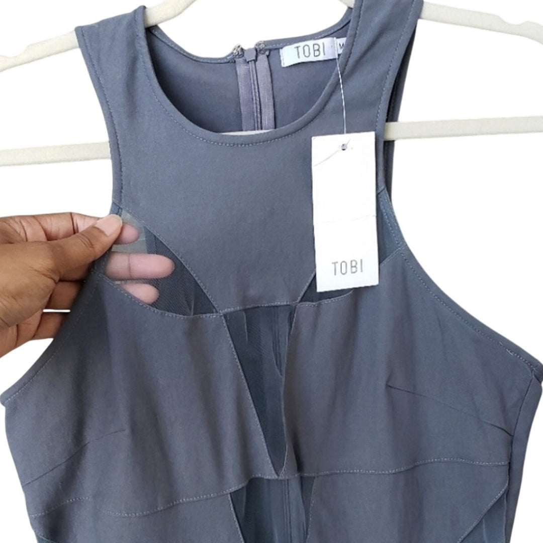 NWT New Tobi Womens Medium Body Con Mesh Panel Rayon Blend Sleeveless Gray Dress