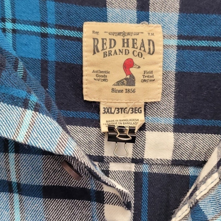 Red Head Mens 3XL 100% Cotton Plaid Long Sleeve Button Up Shirt w Front Pockets