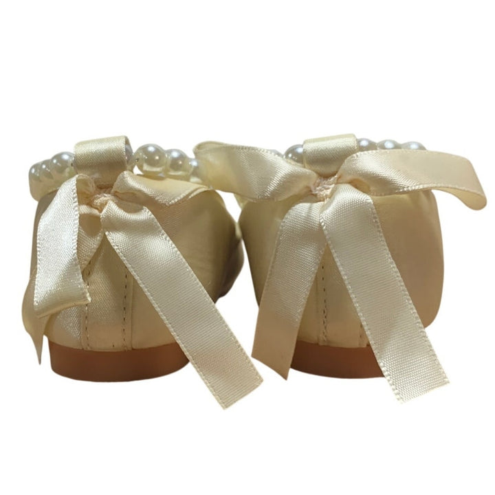 Actlati Toddler Girls 7 Cream Ballet Flats Pearl Ankle Strap Back Bow Shoes