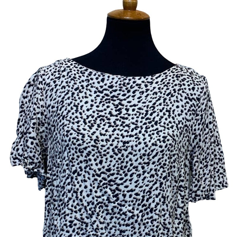 H&amp;M Size 12 100% Rayon Leopard Animal Polka Dot Print Short Sleeve Blouse