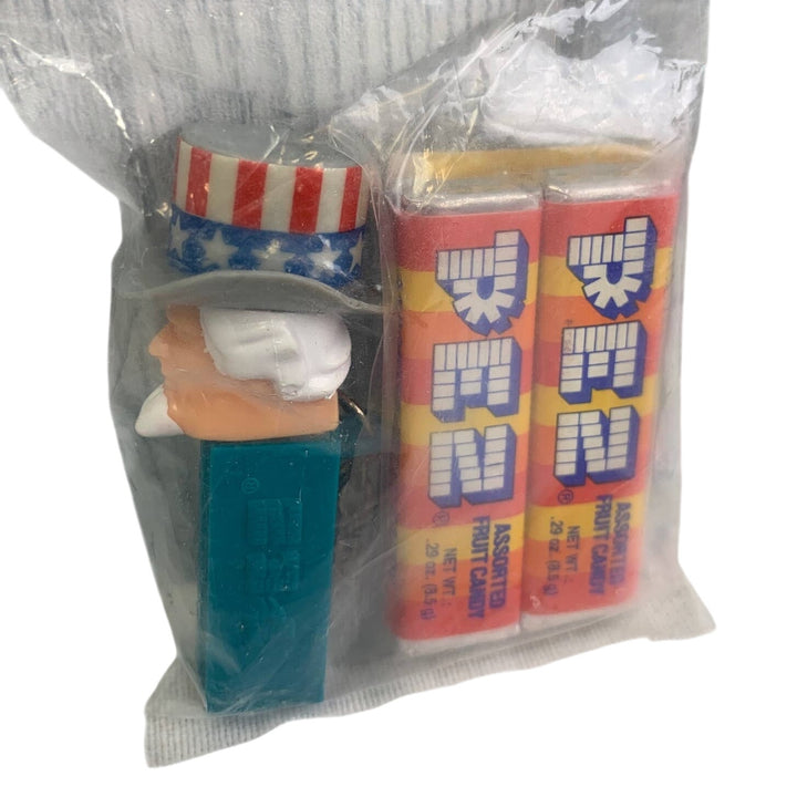 Vintage 1998 Uncle Sam USA Patriotic Hat PEZ 2 Candy Keychain Original Package