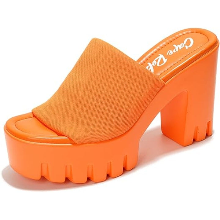 Cape Robbin Womens Size 6 Orange Open Toe 4.25" Platform Heel Slide On Shoes
