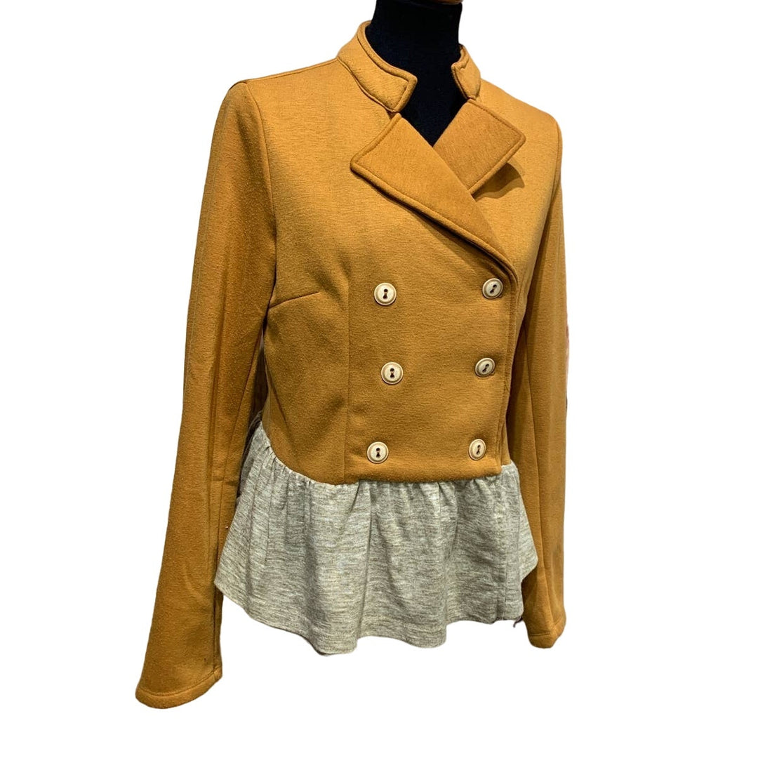 Hem &amp; Thread Medium Camel Ruffled Soft Warm Military Double Breasted Moto Jacket