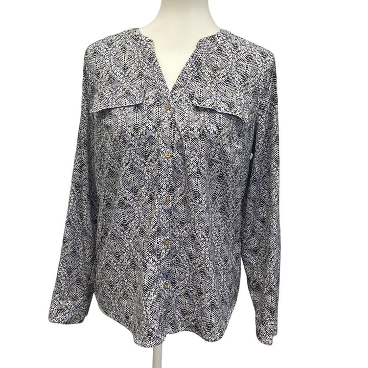 212 Collection Womens Medium 100% Polyester Long Sleeve Button Up Snake Blouse