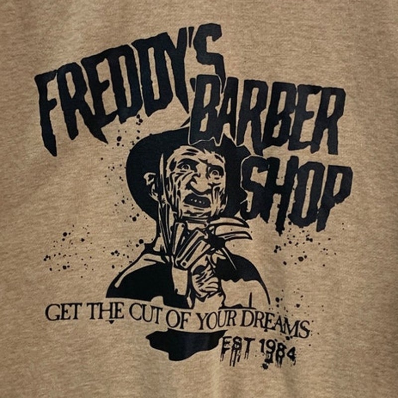 Upcycled Hand Printed Womens Plus Size 3X Freddy Krugers Barber Shop Sweatshirt