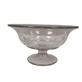 Vintage Etched Floral Footed Heavy Glass Table Centerpiece Serving Bowl w Chip