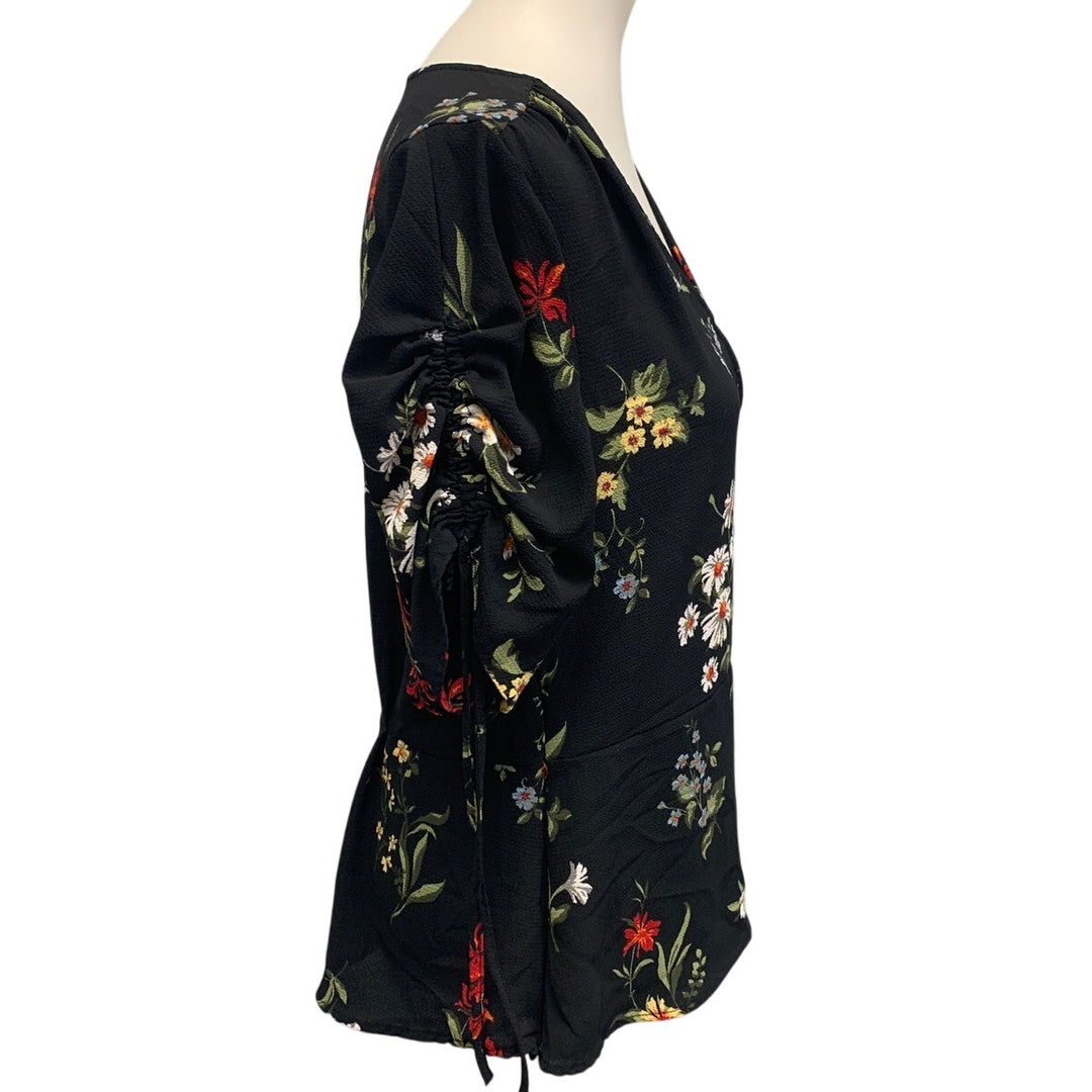Alison Andrews Womens Medium Adjustable Ruched Sleeve Floral Daisy Blouse Shirt