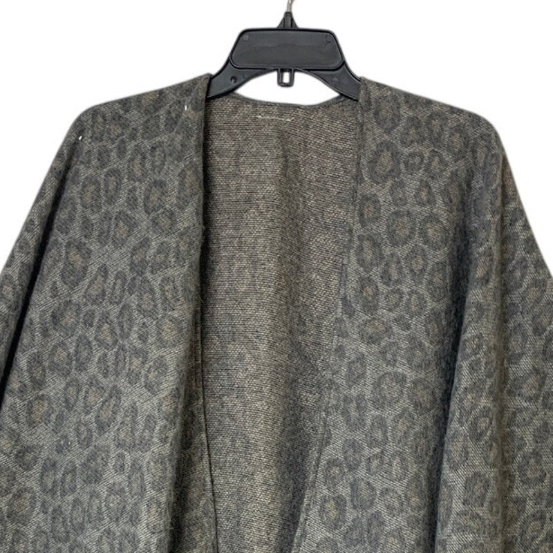 Womens One Size Gray Soft Leopard Print Open Front Tassel Knit Shawl Coverup