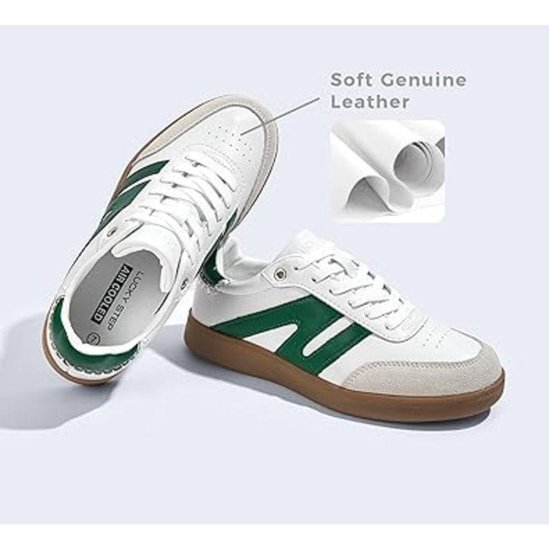 Lucky Step Womens Size 8.5 White Green Faux Leather Lace Up Retro Sneaker Shoes